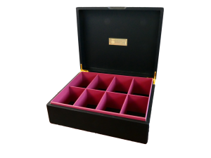 Coffret de présentation de thés 8 cases, laqué matifié de couleur noire