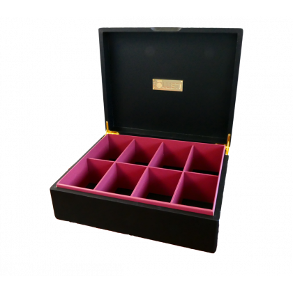 Coffret de présentation de thés 8 cases, laqué matifié de couleur noire