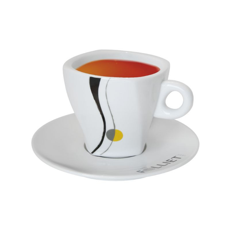 Set De 6 Tasses à Café + 6 Soucoupes Alunya - Porcelaine Colorée Blanche, Noire, Rouge, Orange, Jaune, Motif Décoratif