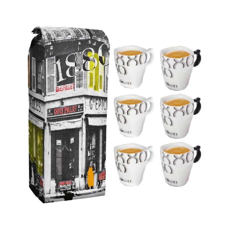 Duo signature Café 1880 en grains 1 kg + 6 tasses espresso